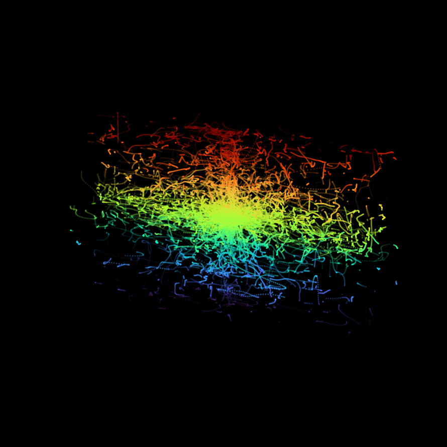 Claude v3: animated microbubble flow, comet-trail wisps in a time window.