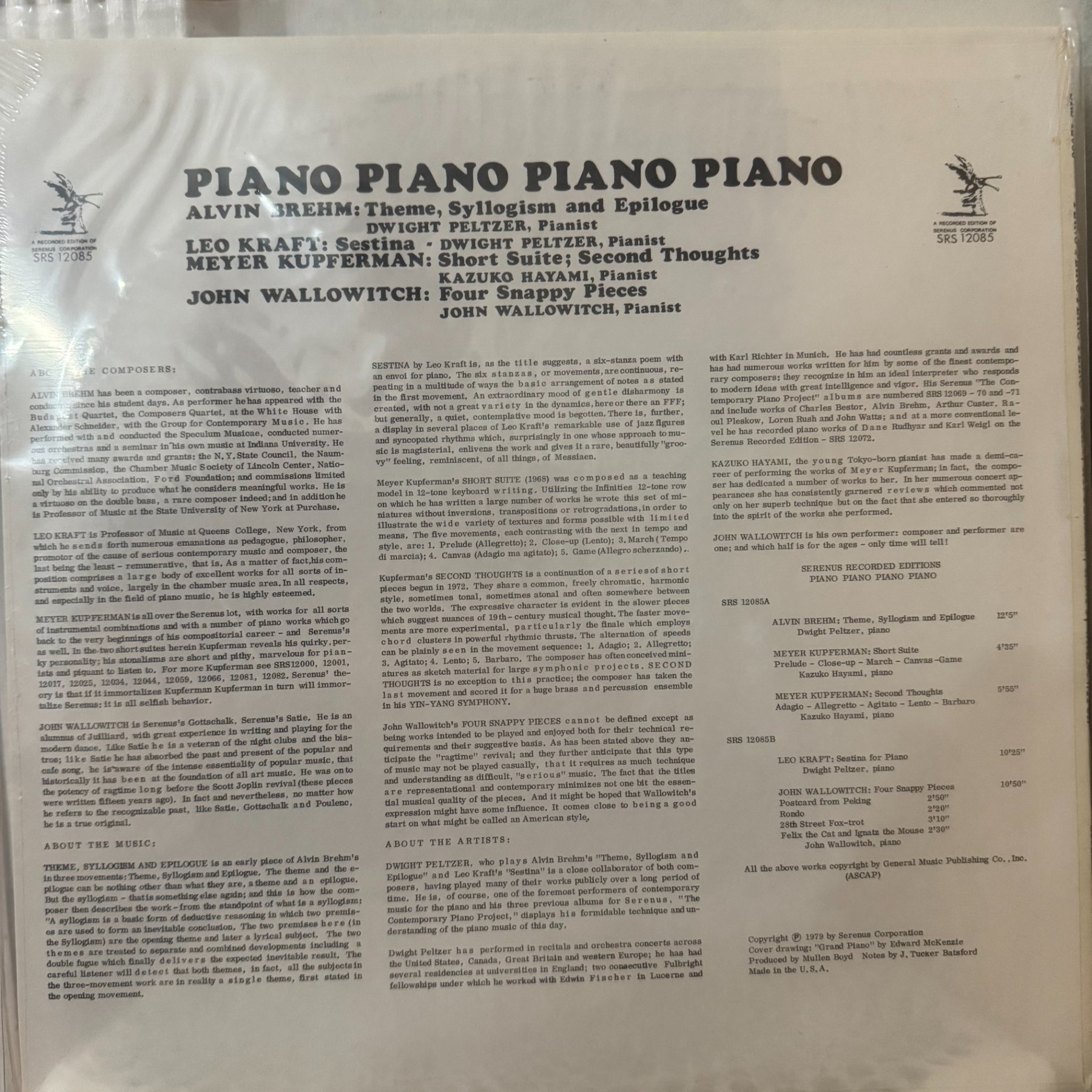 Back cover and liner notes of Piano Piano Piano Piano